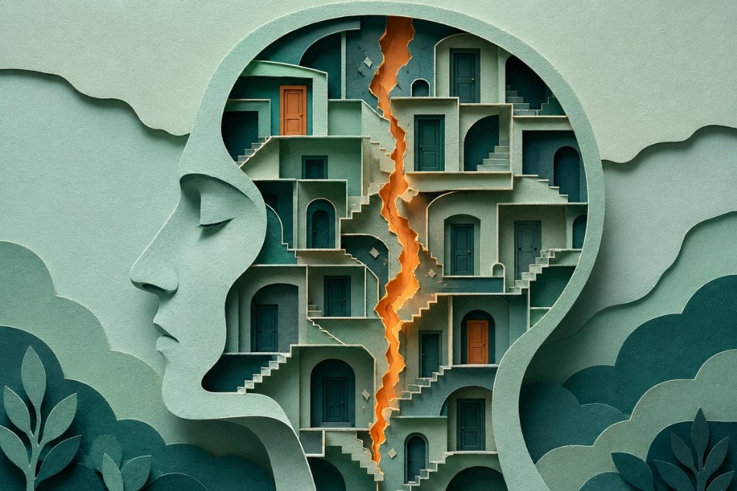 Cover illustration for DAD, DFE, and ARL: How Denial Becomes a System, in PolyglotMint colors.